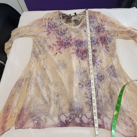 Y2K FAIRY COTTAGECORE PURPLE CREAM FLORAL LACE AYSM BLOUSE EUC XL - Picture 5 of 10